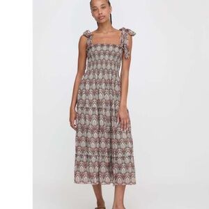 Hill House Maxi Dress in Brown and Cream Printed Tie-Strap